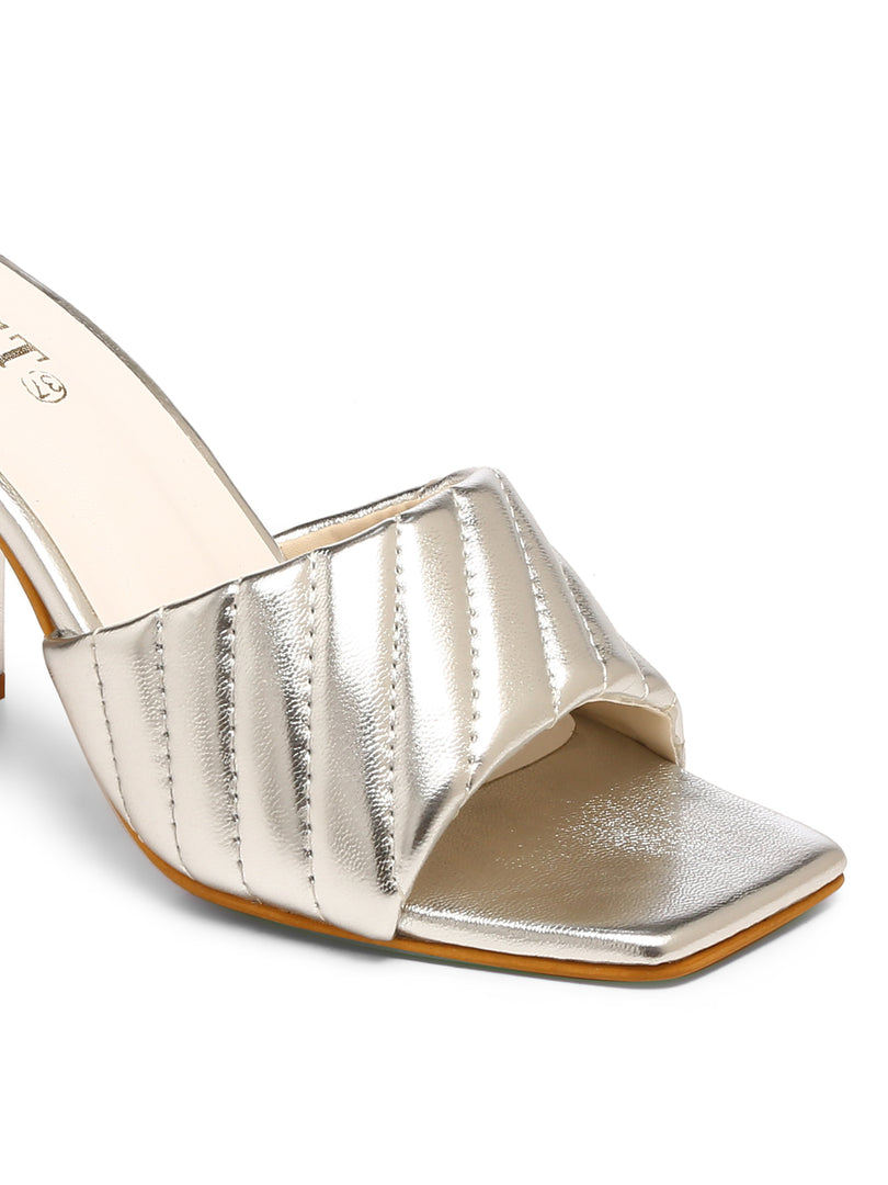 GNIST Silver Quilted Strap Block Heel