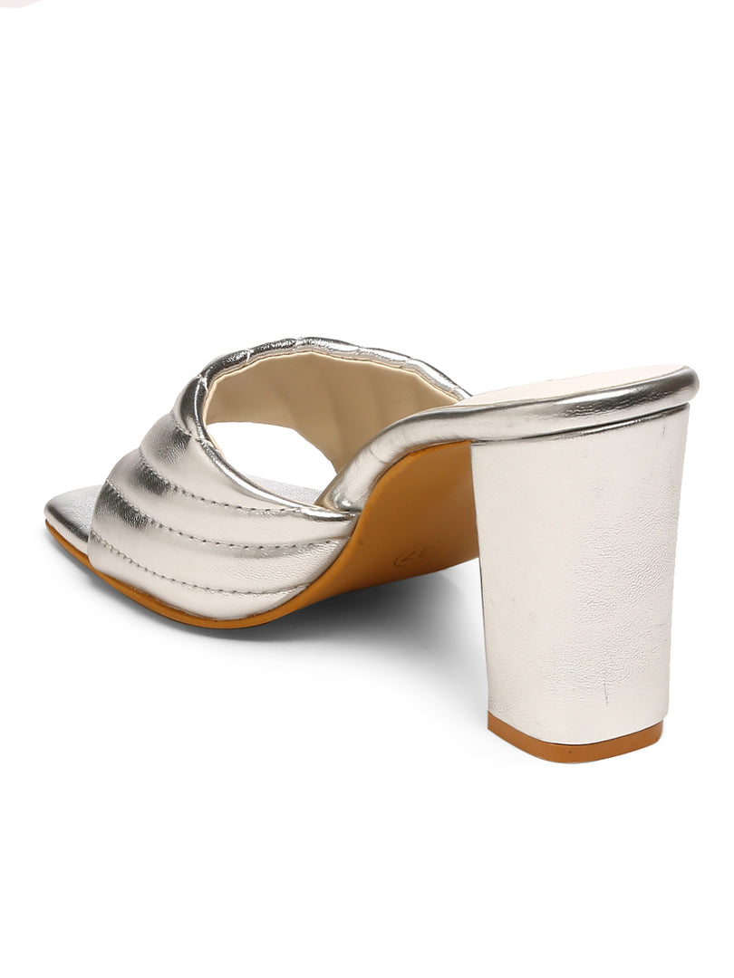 GNIST Silver Quilted Strap Block Heel