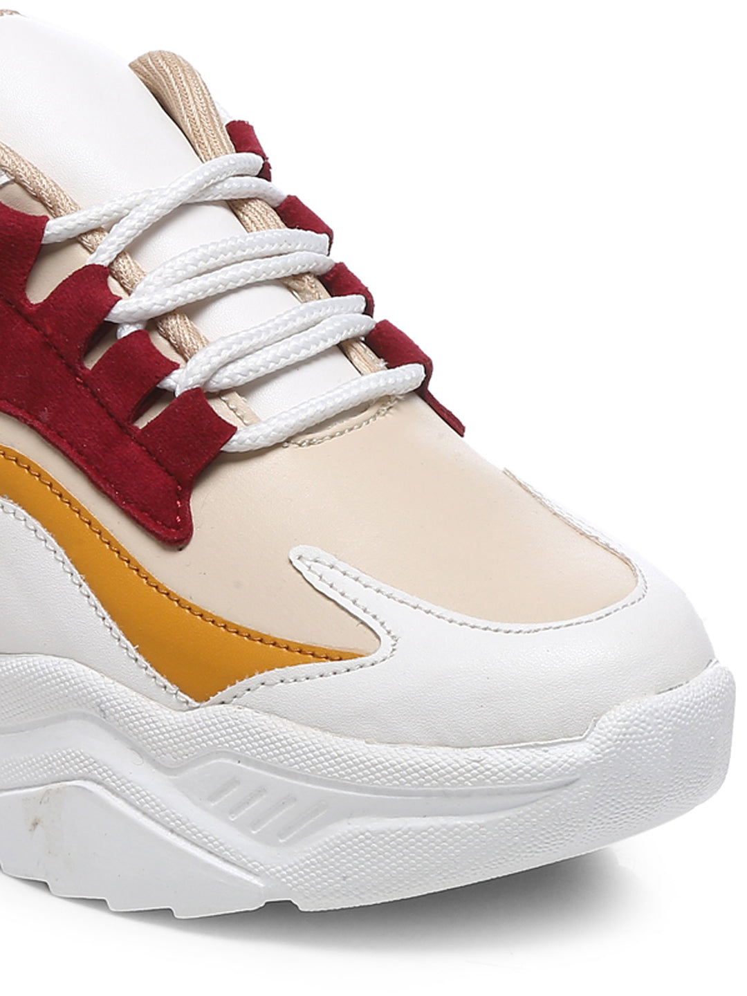 GNIST Yellow Maroon Chuncky Colour Blocked Sneakers