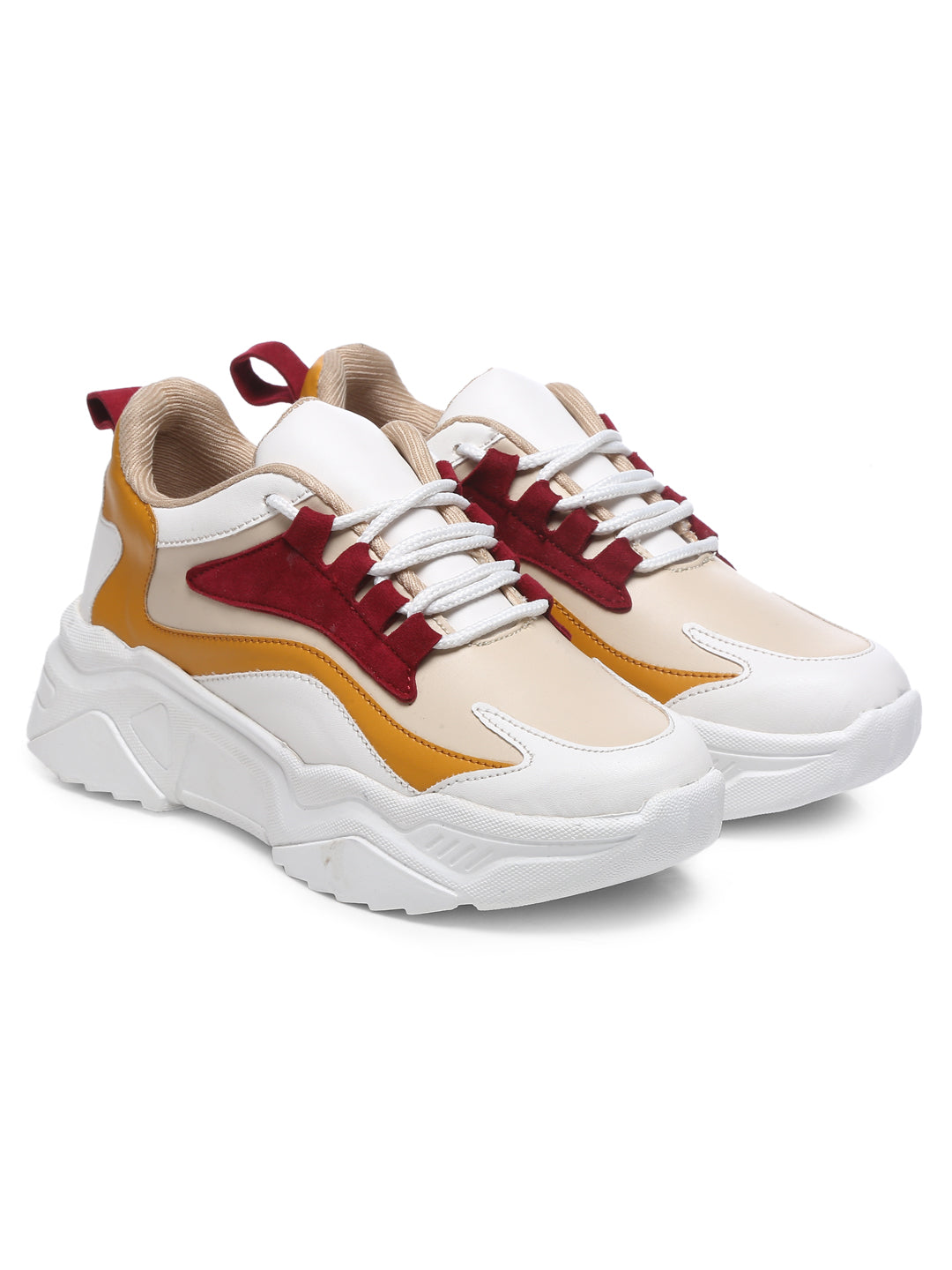 GNIST Yellow Maroon Chuncky Colour Blocked Sneakers