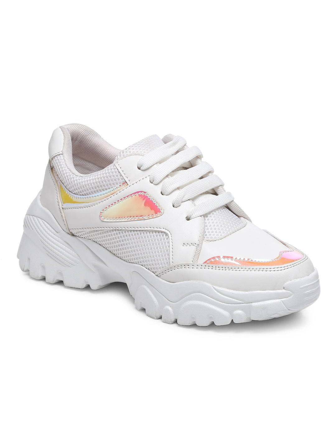 GNIST White Silver Tone Chunky Colour Blocked Sneakers