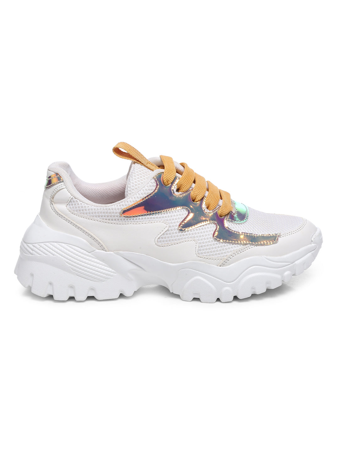 GNIST White Gold Toned Chunky Colour-Blocked Sneakers
