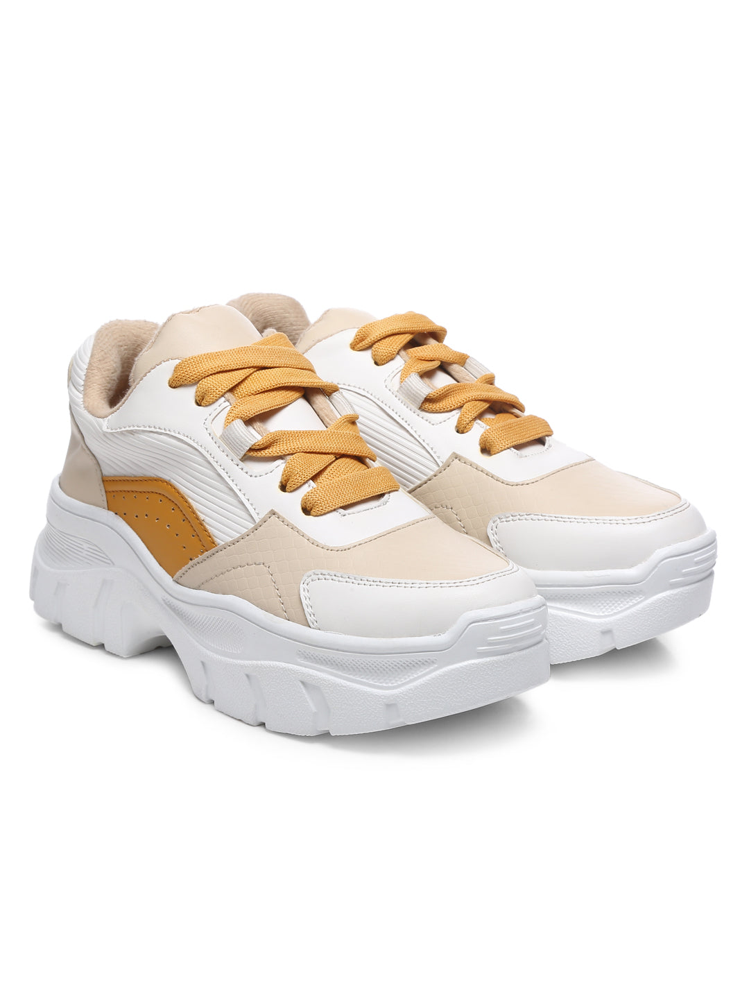 GNIST White Mustard Chunky Colour Blocked Sneakers