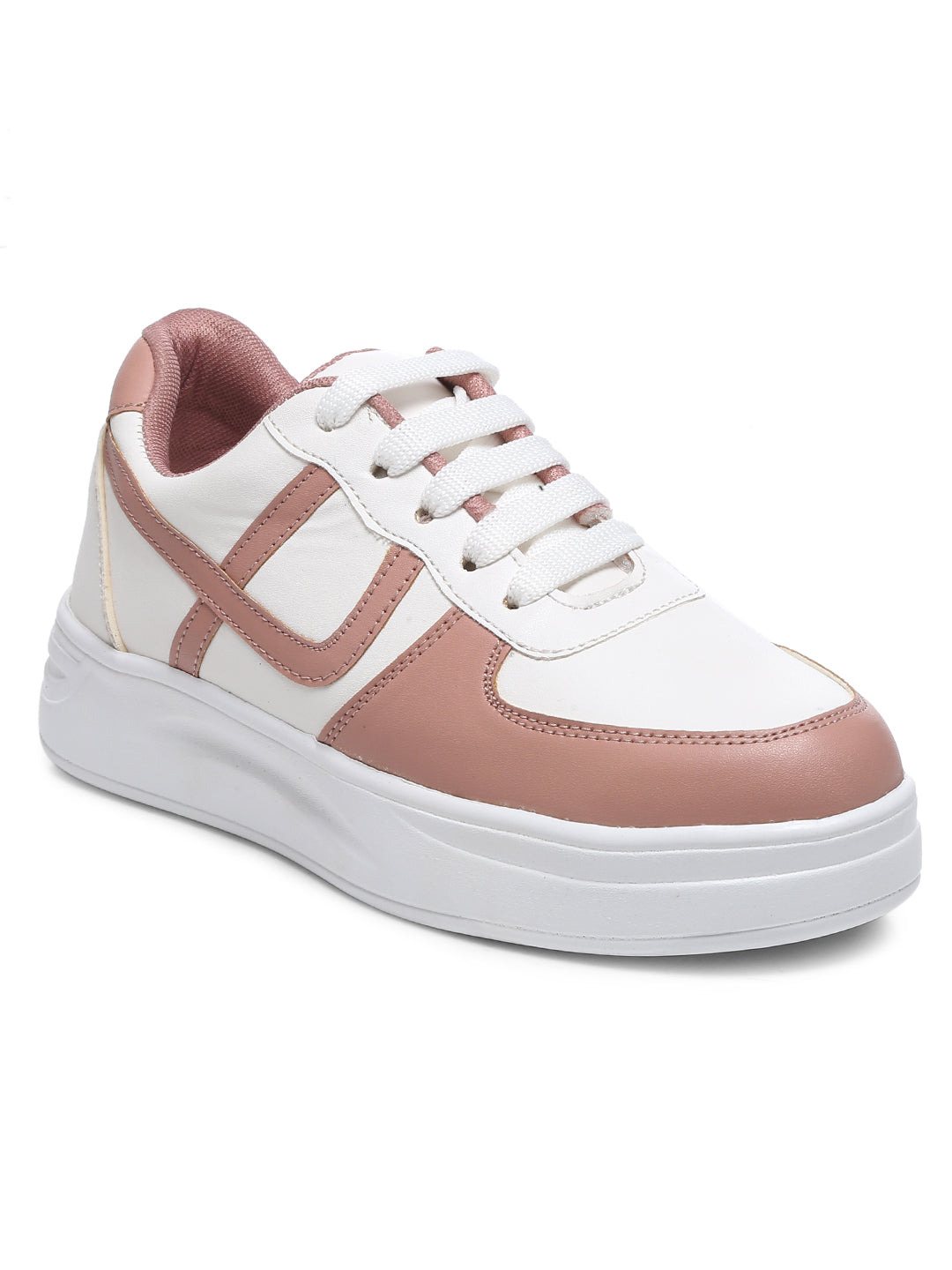 GNIST White Nude Colour Blocked Sneakers