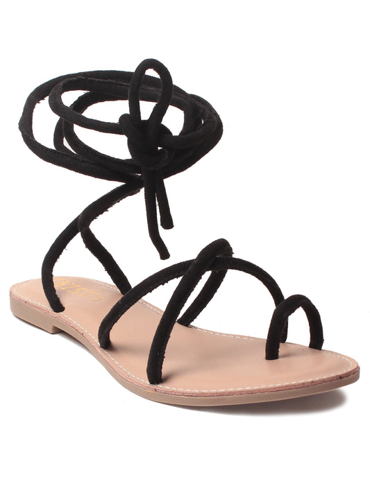 Gnist Footwear Black Tie-up Flat Sandal for Women