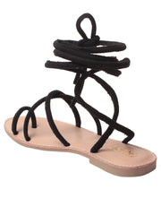 Gnist Footwear Black Tie-up Flat Sandal for Women