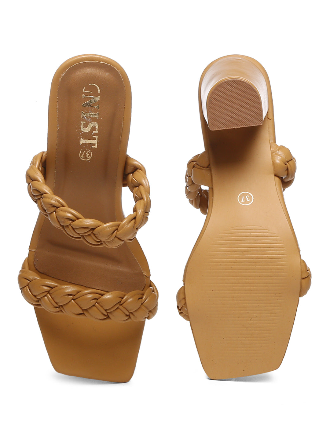 GNIST Tan Braided Block Heel Sandal