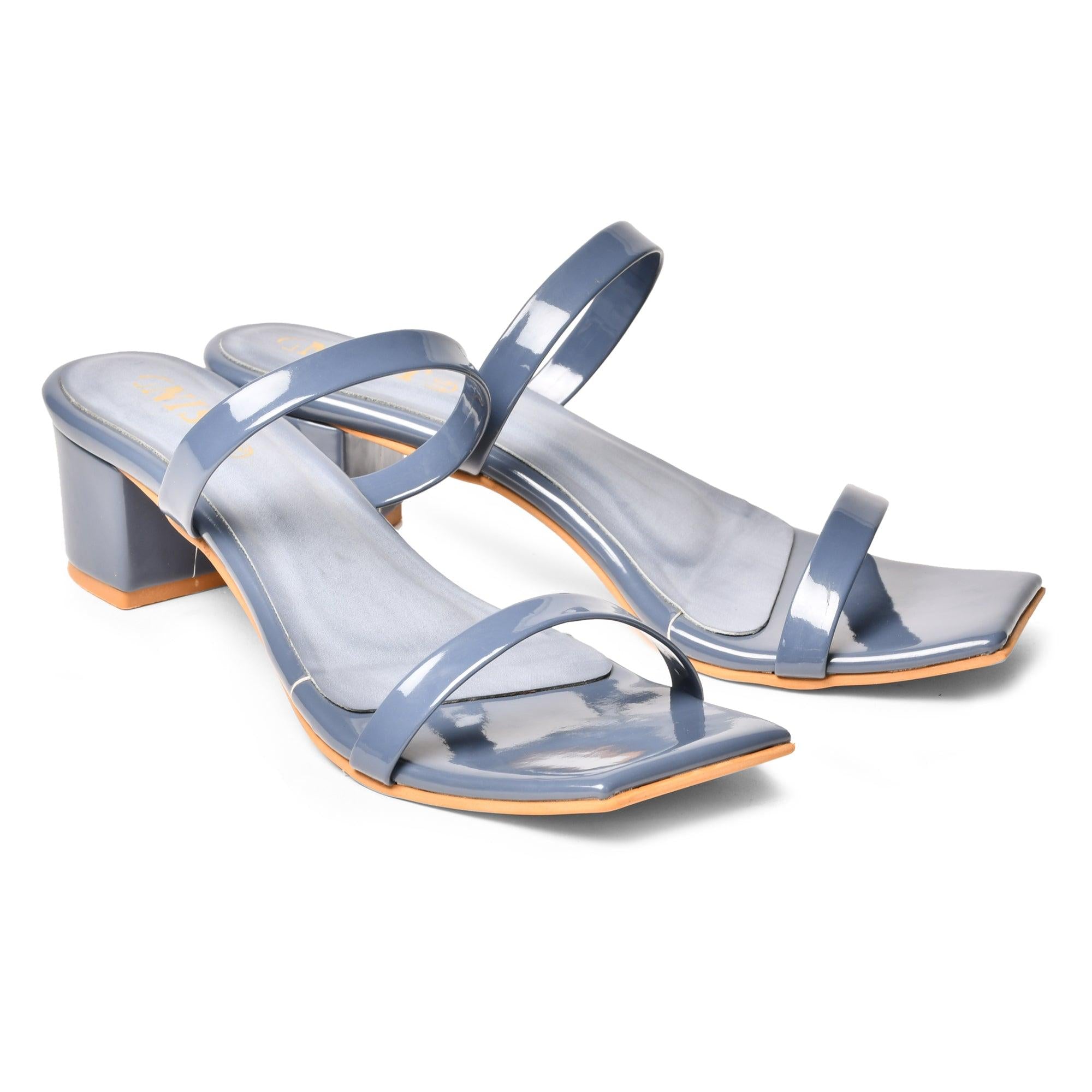 GNIST Chunky Double Strap Blue Block Heels - Gnist Fashion