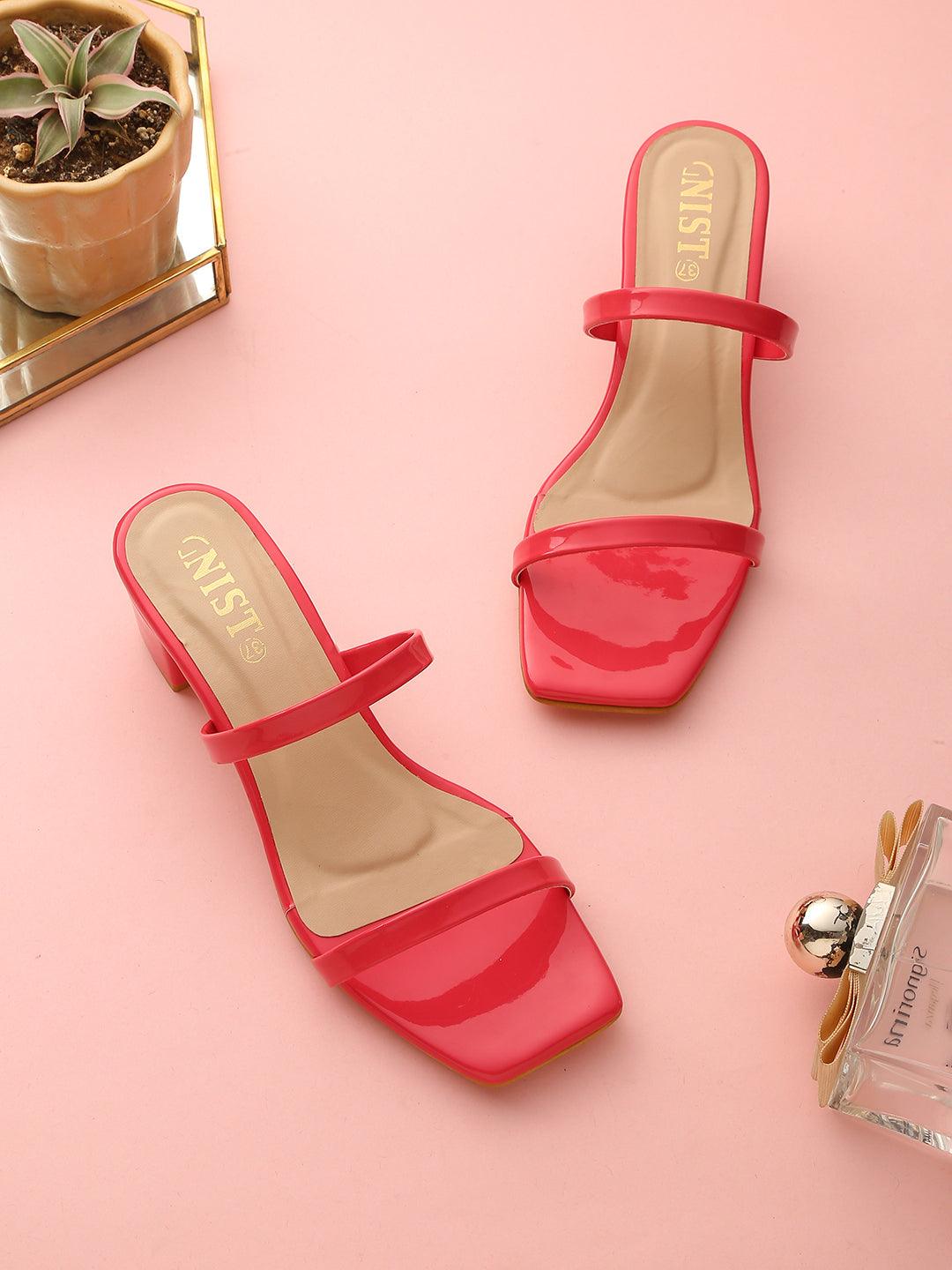 GNIST Chunky Double Strap Coral Block Heels - Gnist Fashion