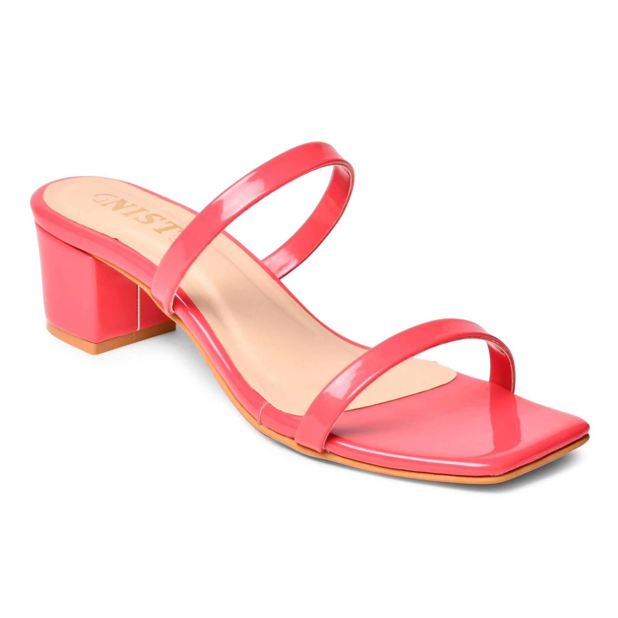 GNIST Chunky Double Strap Coral Block Heels - Gnist Fashion