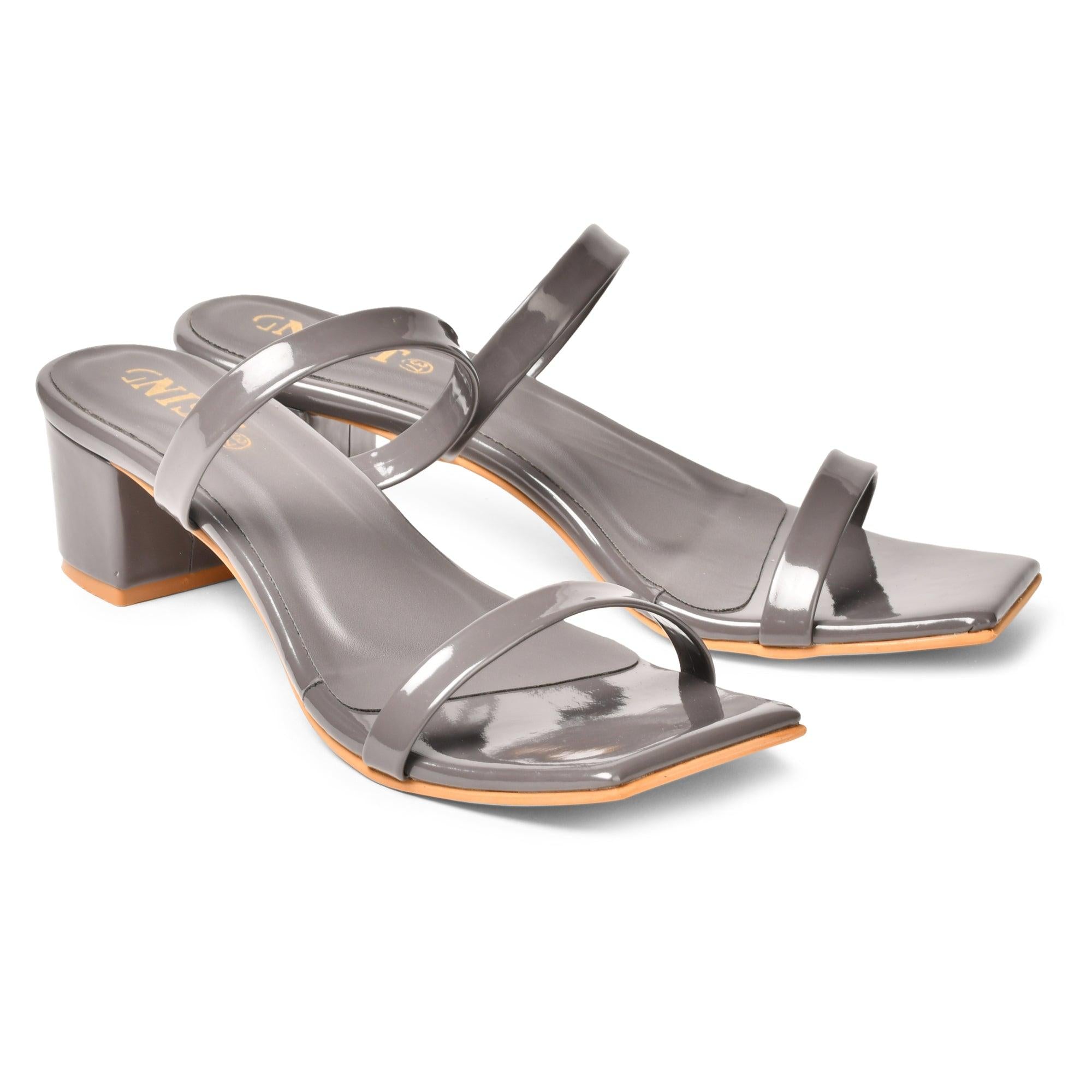 GNIST Chunky Double Strap Grey Block Heels - Gnist Fashion