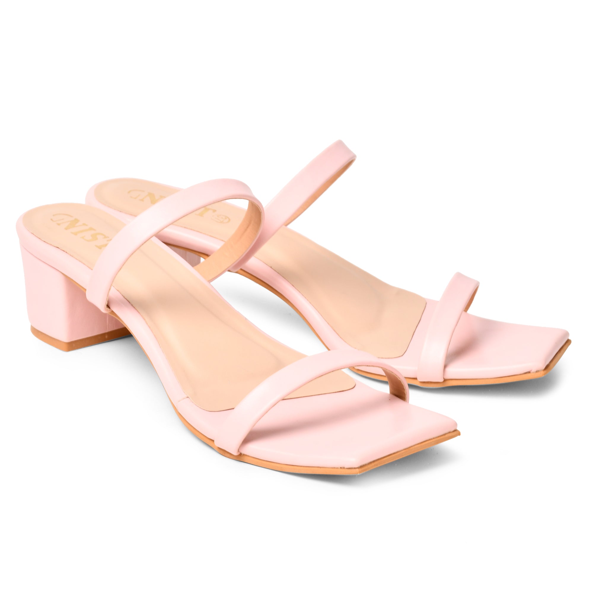 GNIST Double Strap Pink Chunky Heels