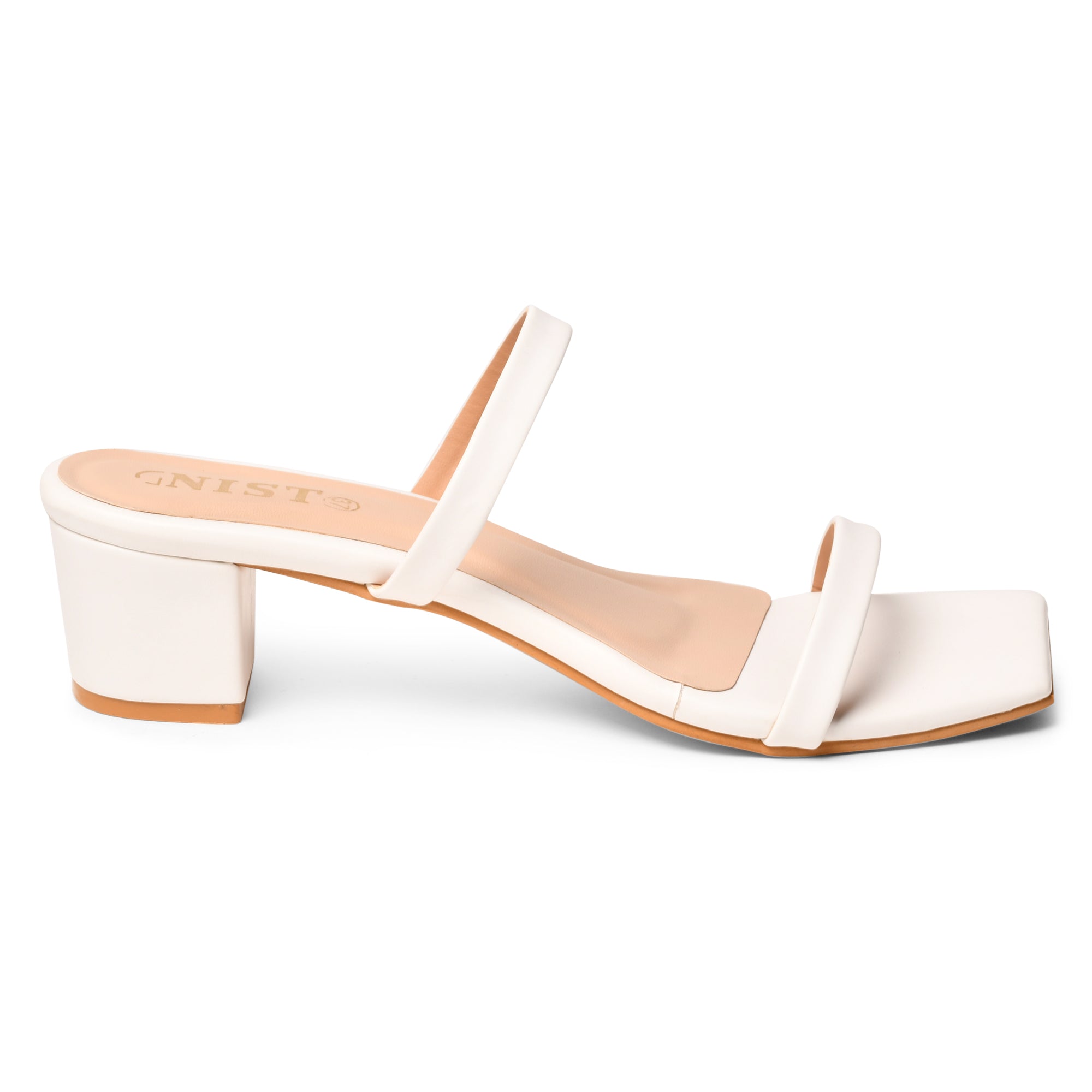 GNIST Double Strap White Chunky Heels