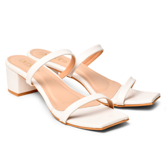 GNIST Double Strap White Chunky Heels