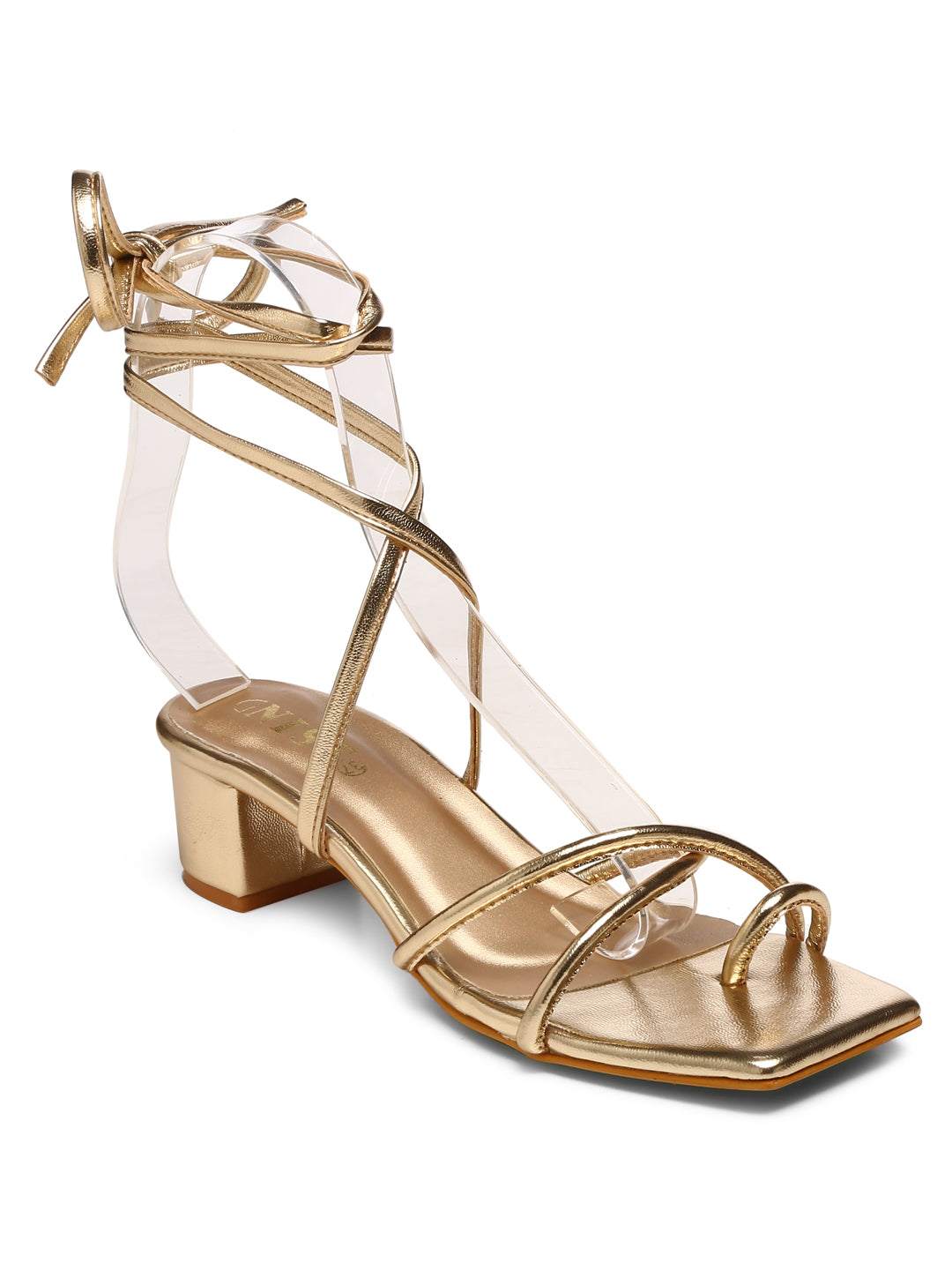 GNIST Gold Trendy Tie up Block Heel