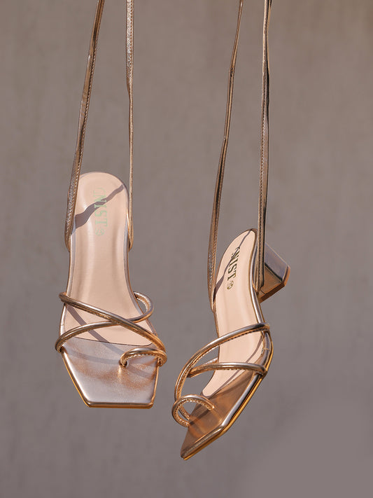 GNIST Rosegold Trendy Tie up Block Heel