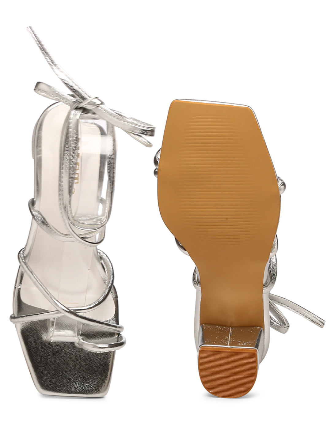 GNIST Silver Trendy Tie up Block Heel