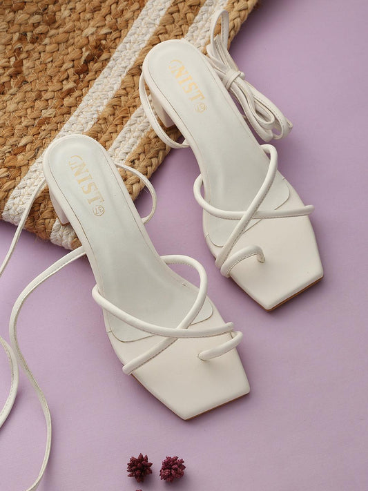 Gnist Chunky Gladiator White Heels - Gnist Fashion