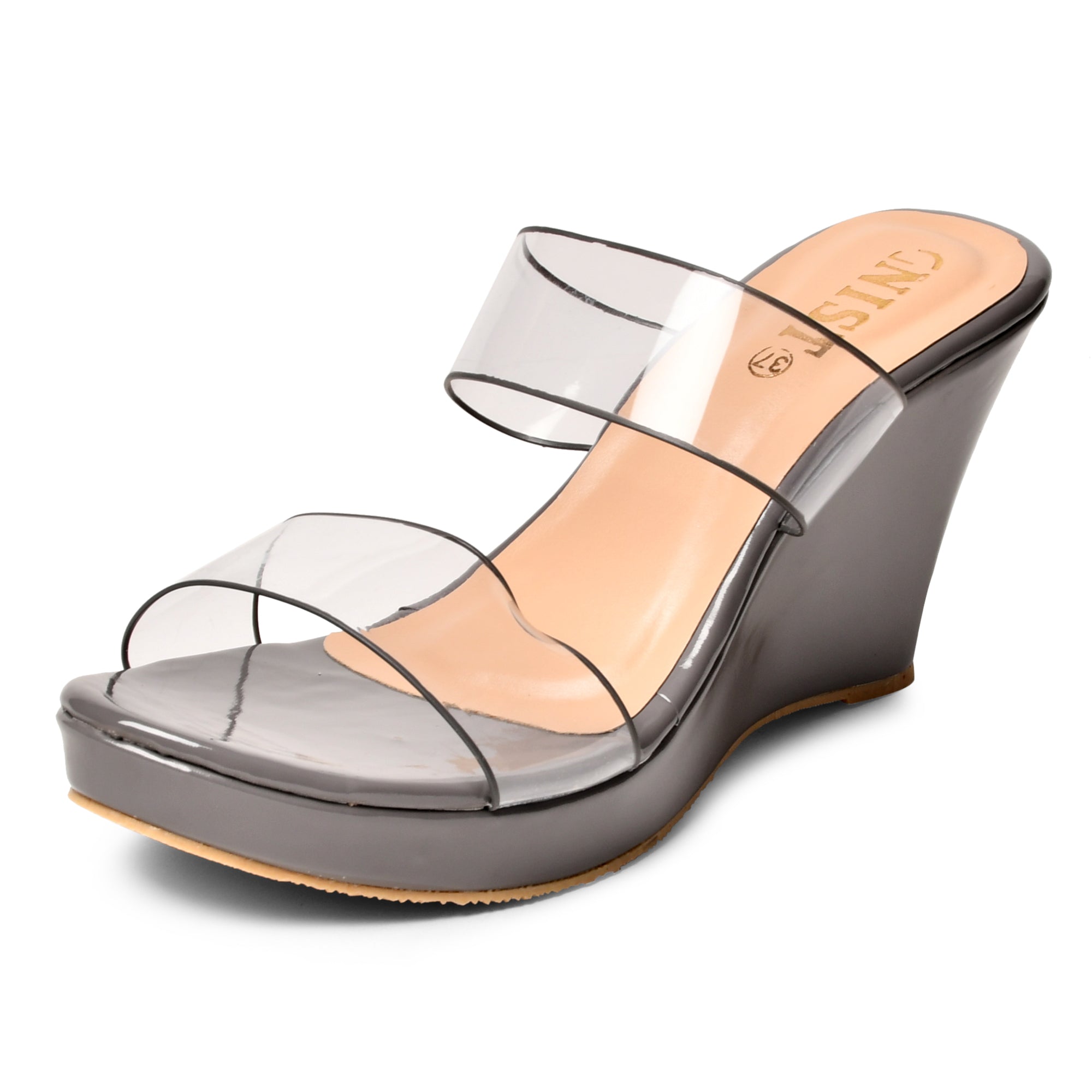 GNIST Double Transparent Strap Grey Wedge