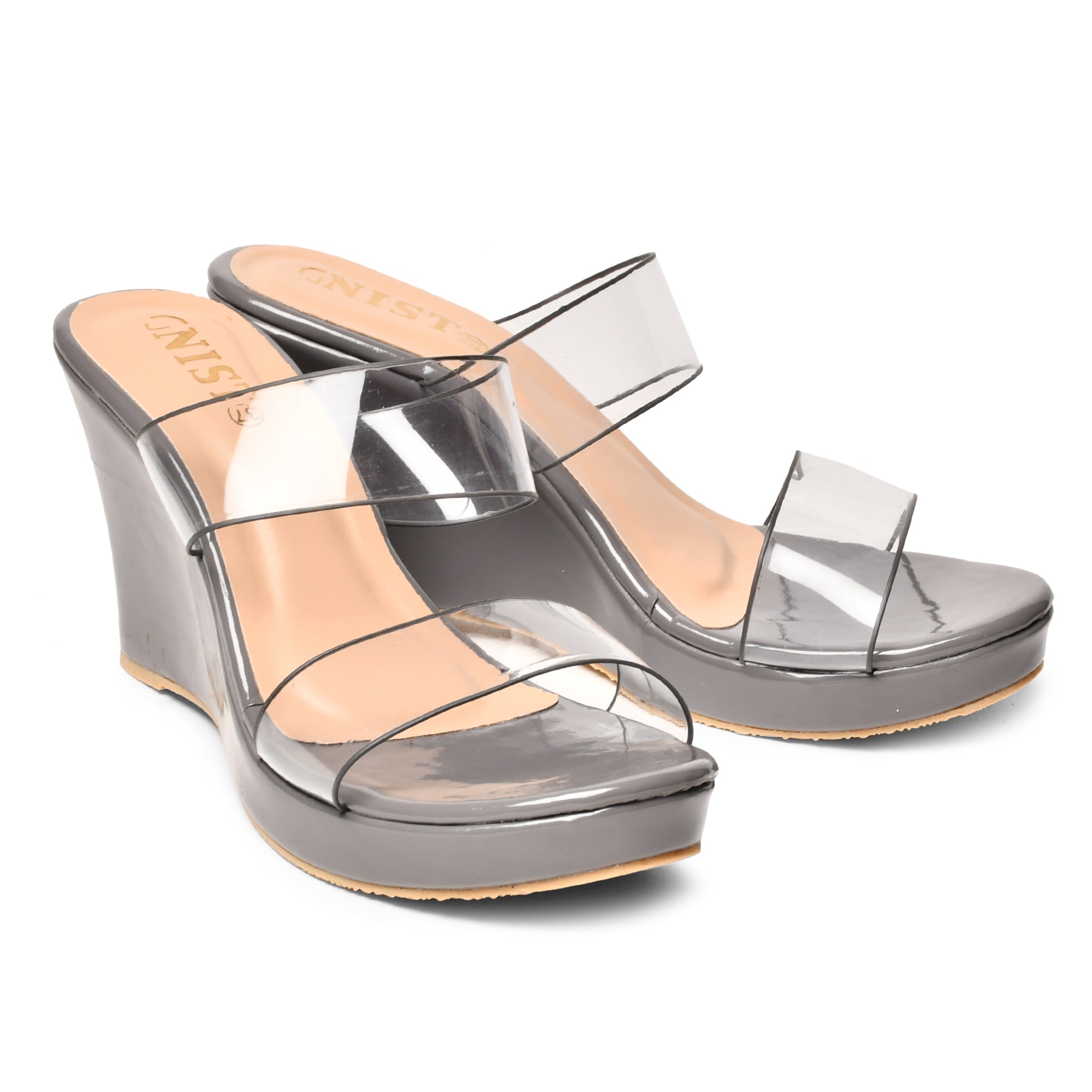 GNIST Double Transparent Strap Grey Wedge