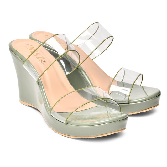 GNIST Double Transparent Strap Olive Wedge