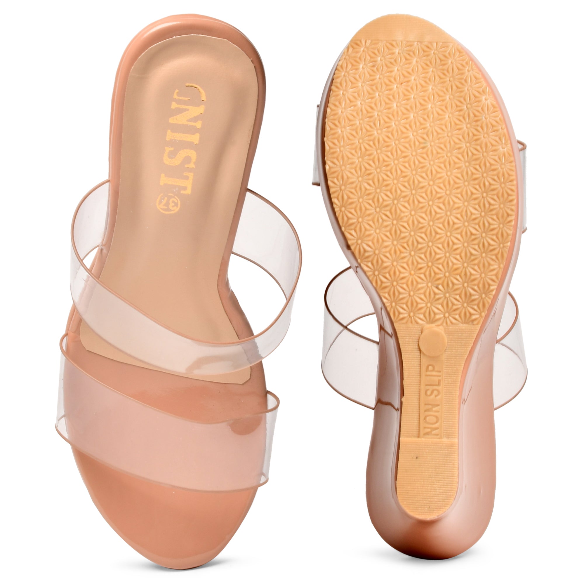 GNIST Double Transparent Strap Pink Wedge